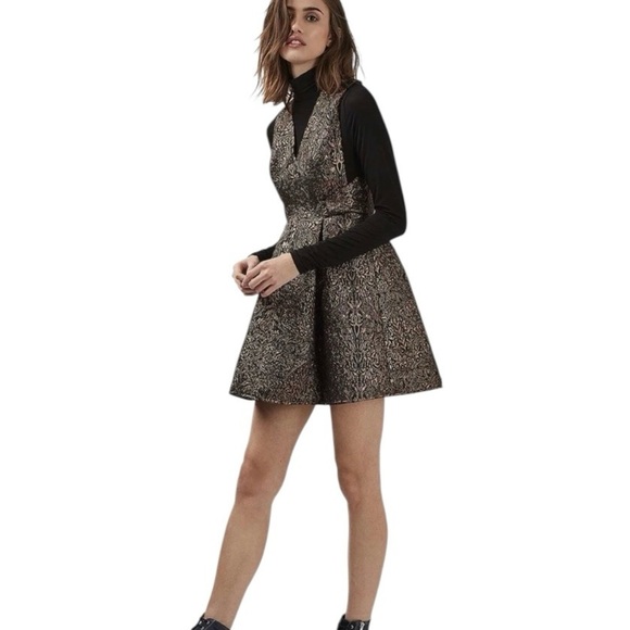 Topshop Dress Size 8 Gold HOCO Mini Party Sleeveless Fit Flare Cocktail Dressy - Picture 10 of 13